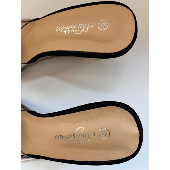 Shuzumiao Black Satin Floral Clear Acrylic Wedge Heals #1098 Size 10/42 NWOT - Picture 5 of 10